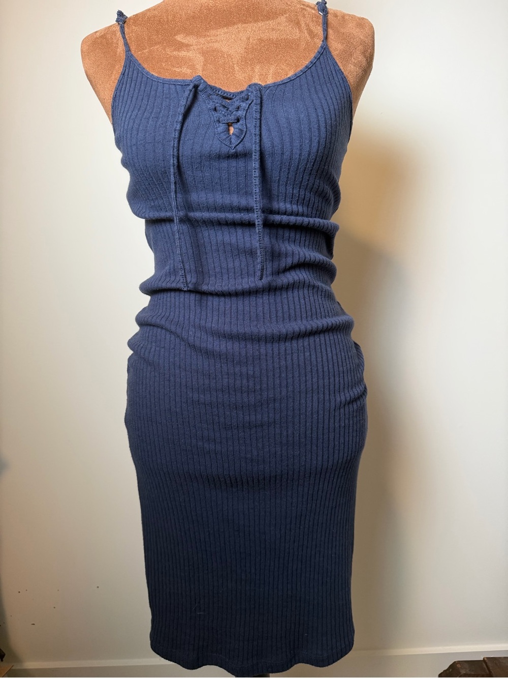 ROXY Navy Ribbed Lace-Up Ribbed Dress - Picture 3 of 17